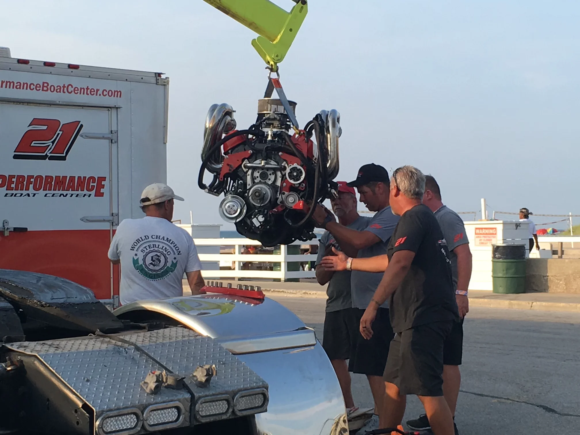 Sterling team installing a championship marine engine