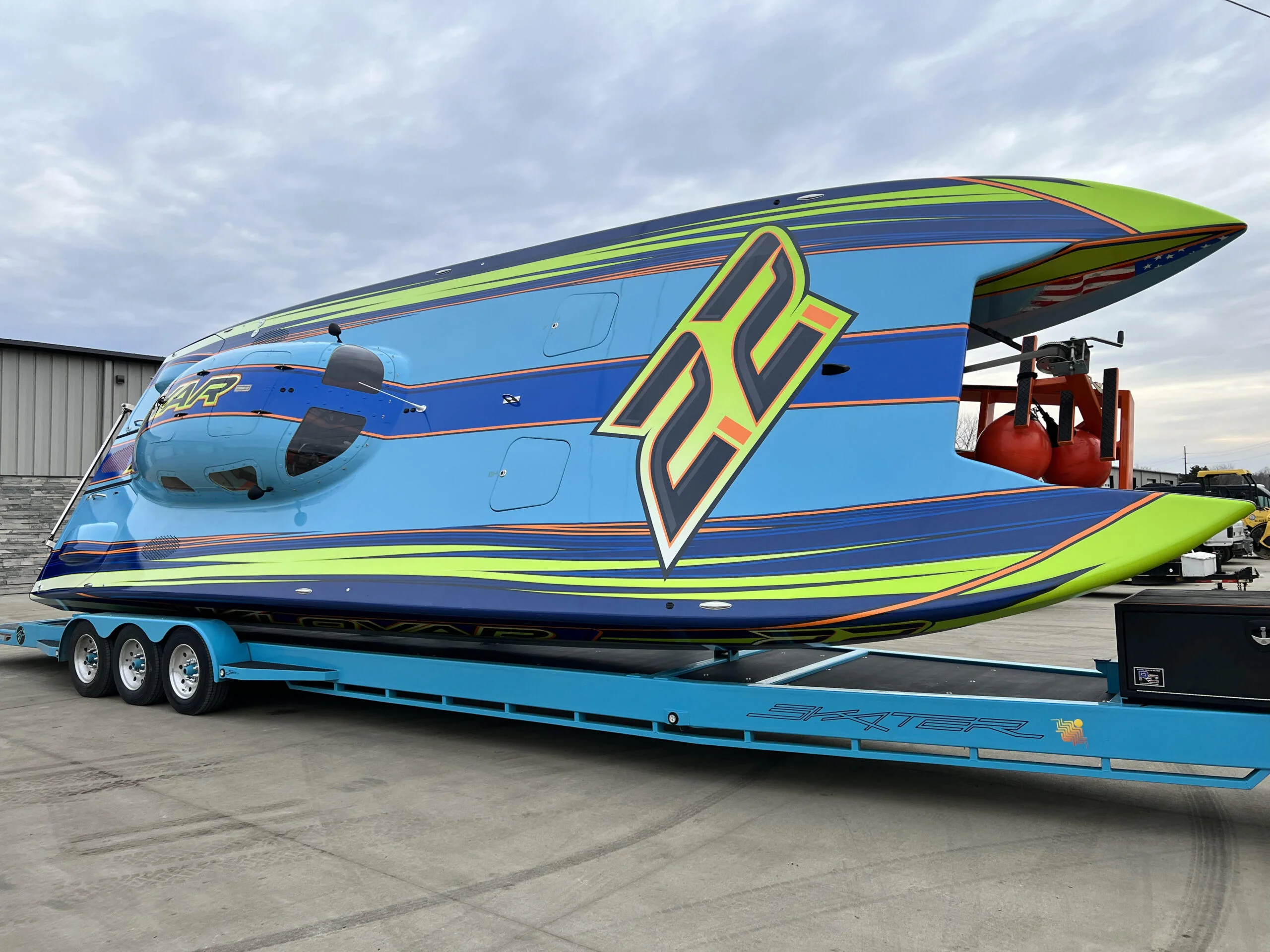 High-performance catamaran ready on its trailer